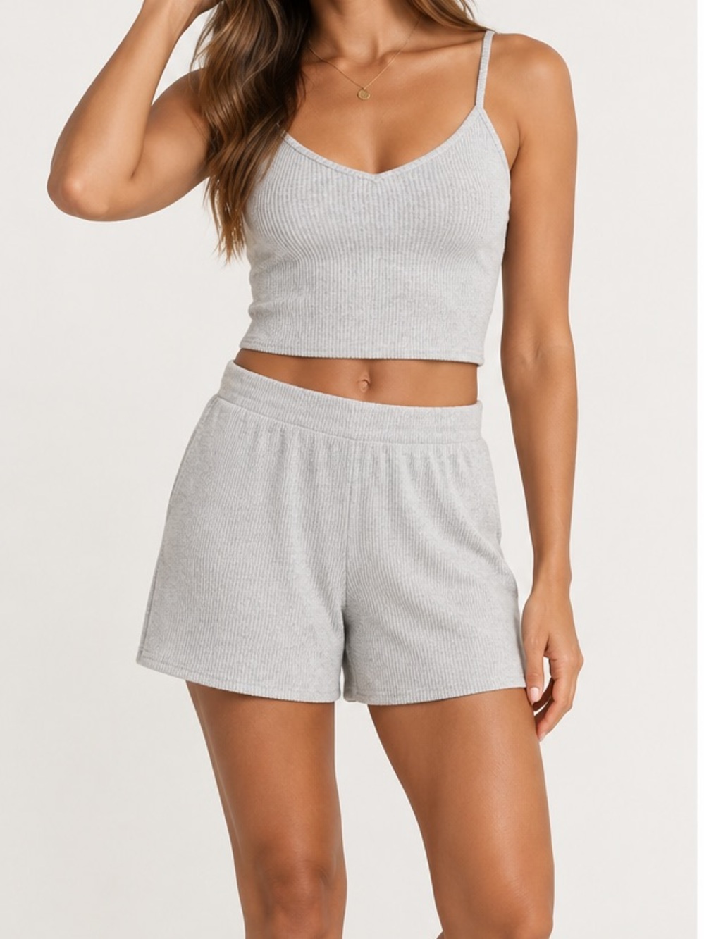 NWT Open Edit Cami Tank Shorts Lounge Set Gray S